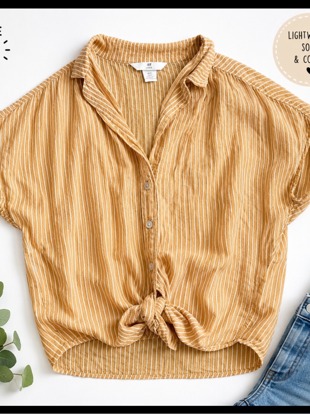 H&M Tan Striped Button-Down Shirt - Picture 1 of 4